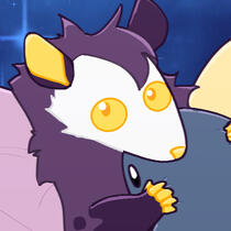 a drawing of a possum with purple fur and yellow flesh